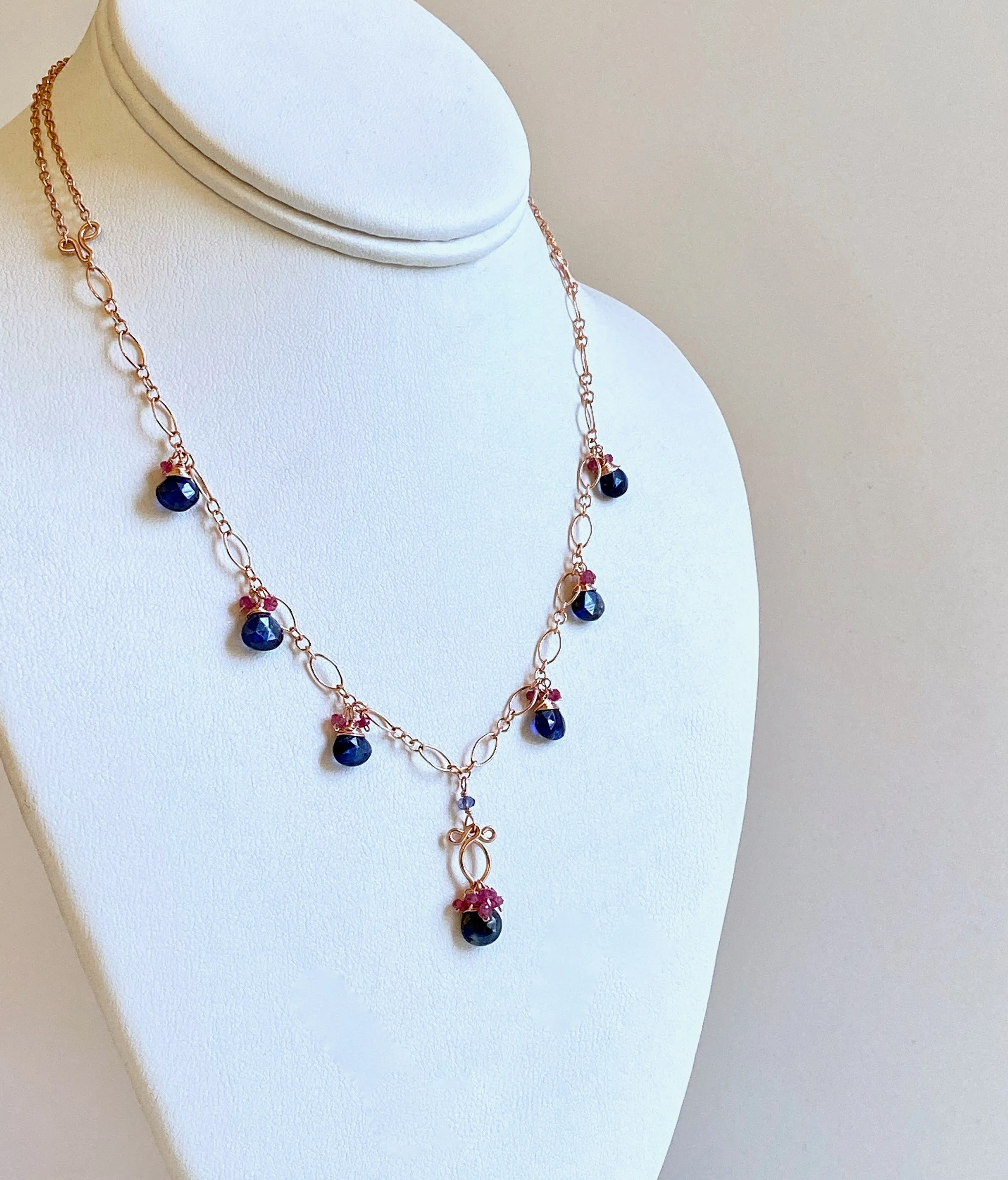 Selena - Kyanite, Pink Sapphires, 14k Rose Gold Filled Necklace