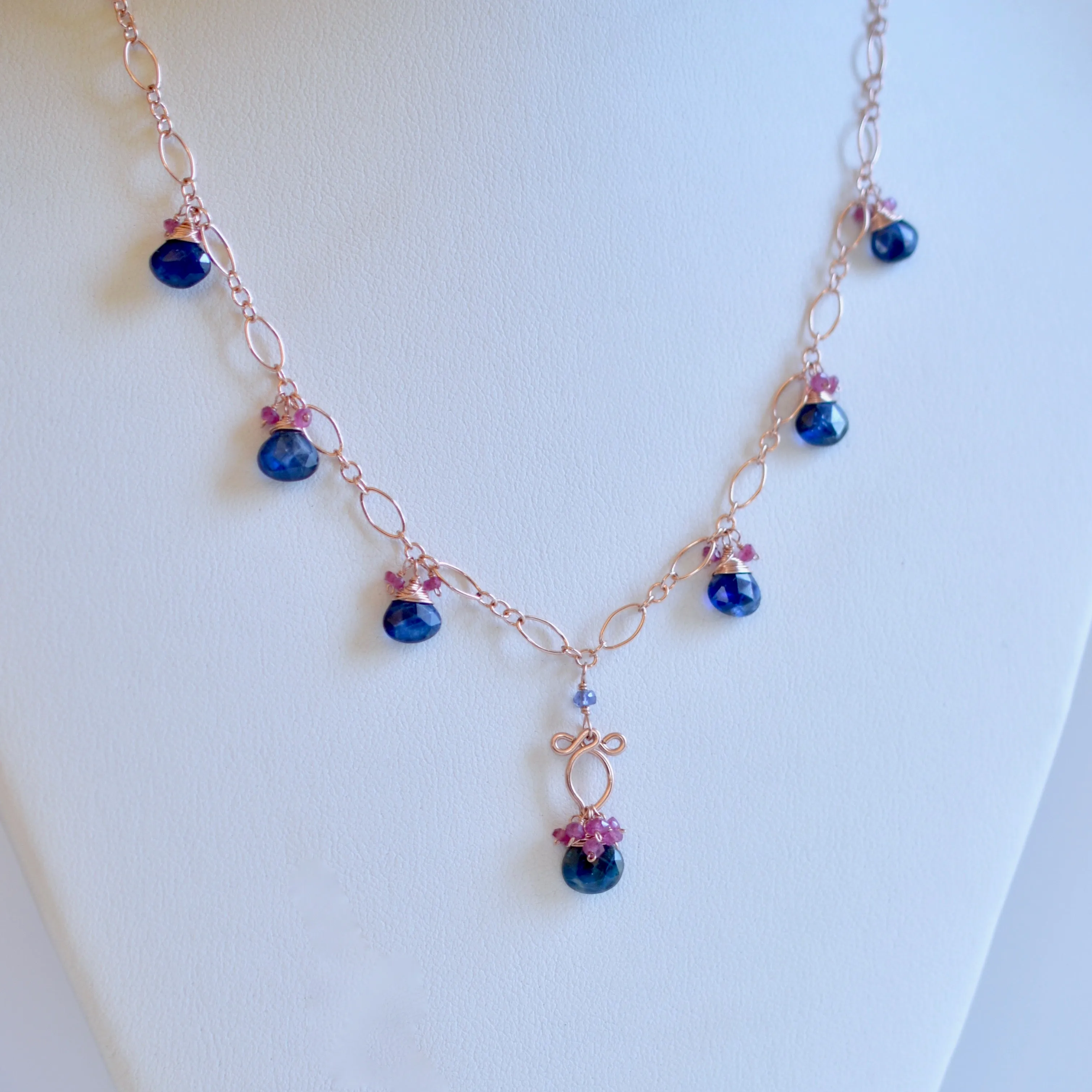 Selena - Kyanite, Pink Sapphires, 14k Rose Gold Filled Necklace