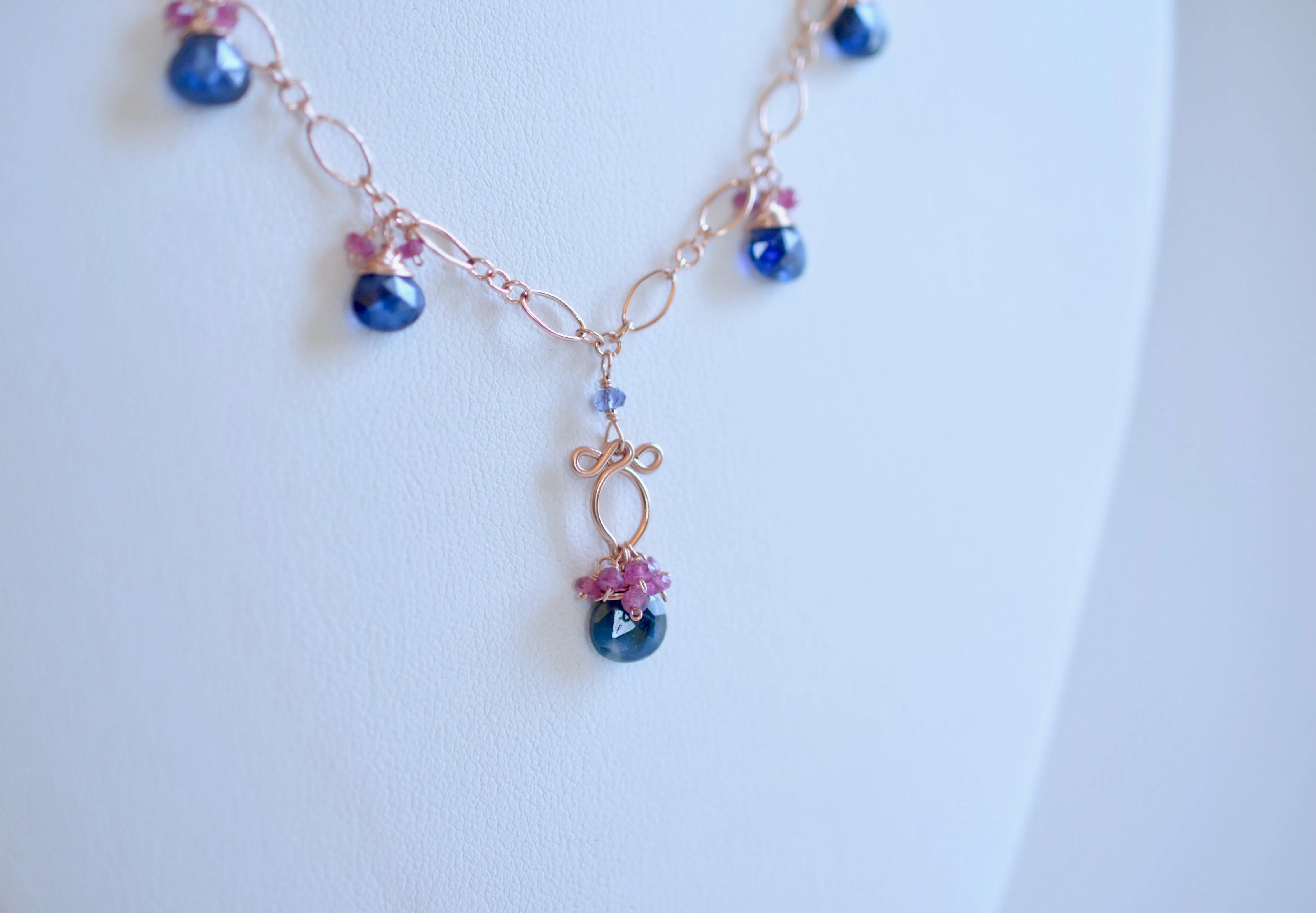 Selena - Kyanite, Pink Sapphires, 14k Rose Gold Filled Necklace