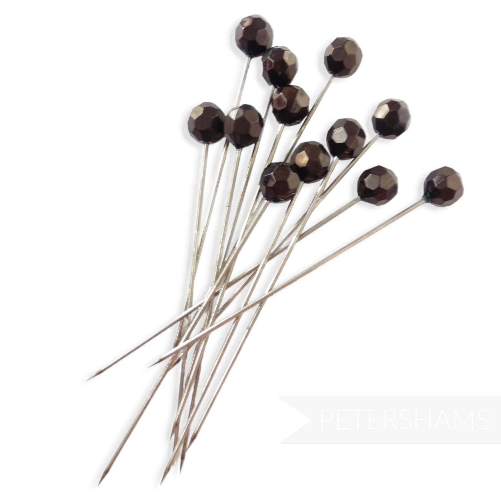 Set of 12 Extra Long 9cm (3.5 inch) Hat Pin Style Beaded Millinery Pins - Black