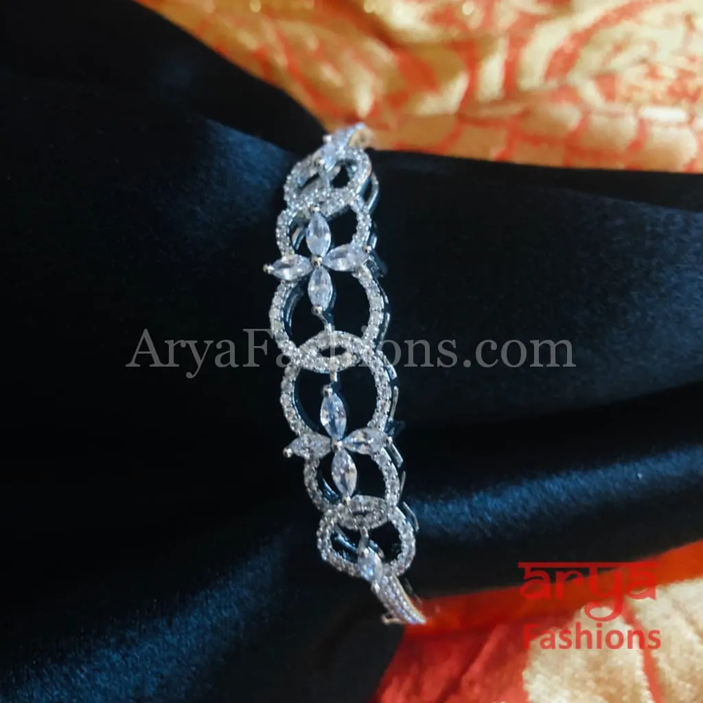 Shaiva CZ Crystal Party Bracelet/ Silver CZ Band Bracelet