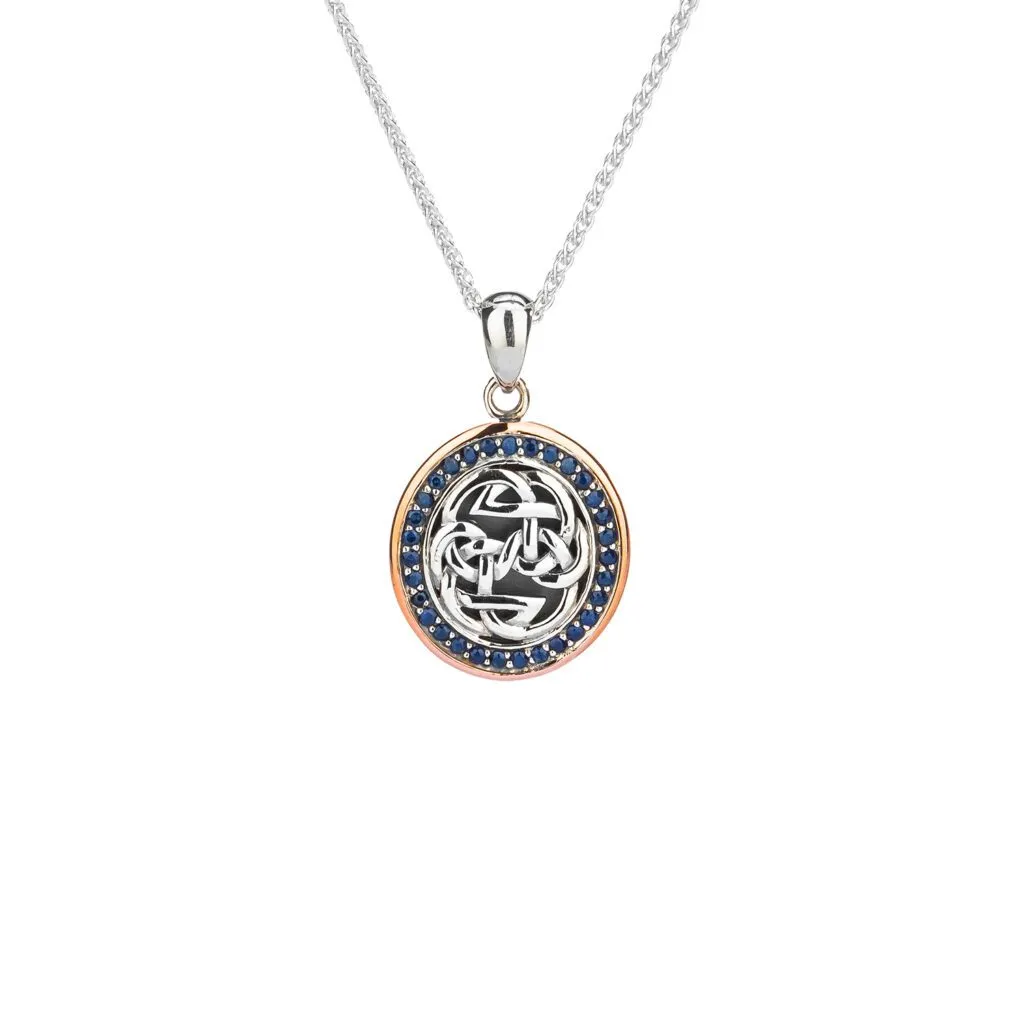 Silver and 10k Rose Gold Lewis Knot Path of Life  Pendant - Blue Sapphire