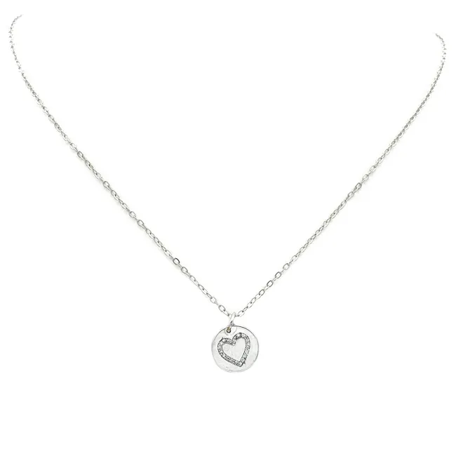 Silver Cubic Zirconia Heart Pendant Necklace