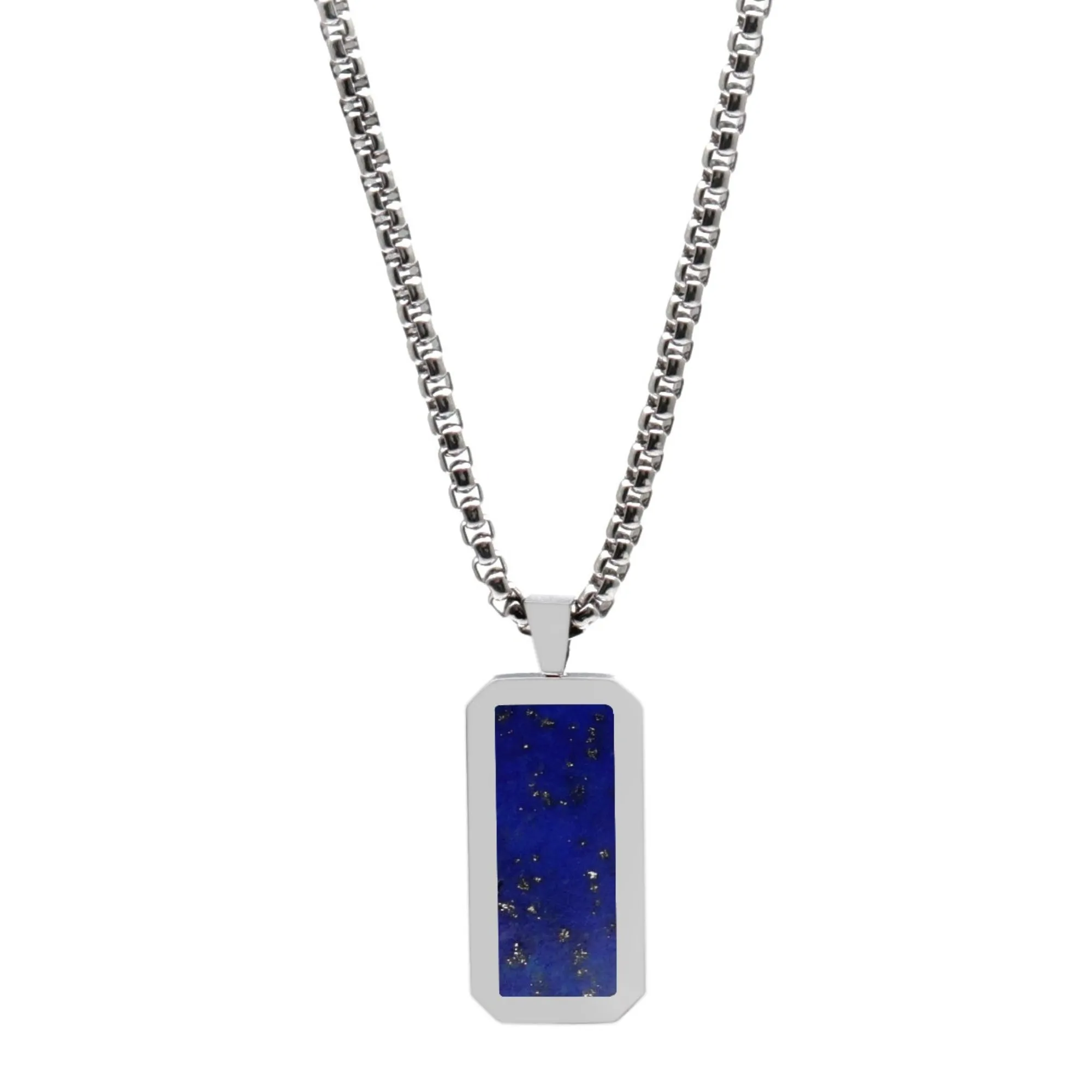 Silver Necklace with Rectangle Lapis Lazuli Pendant