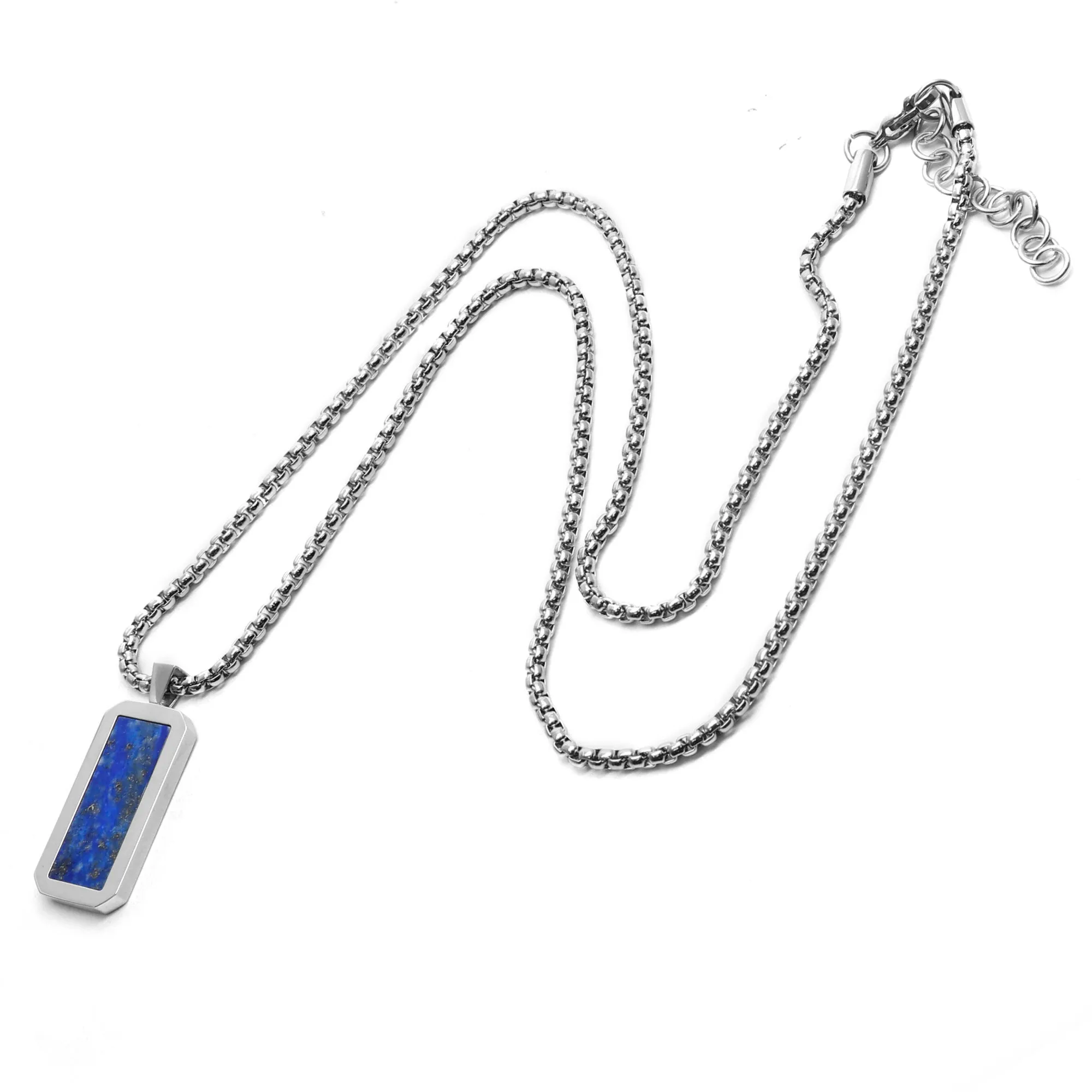 Silver Necklace with Rectangle Lapis Lazuli Pendant