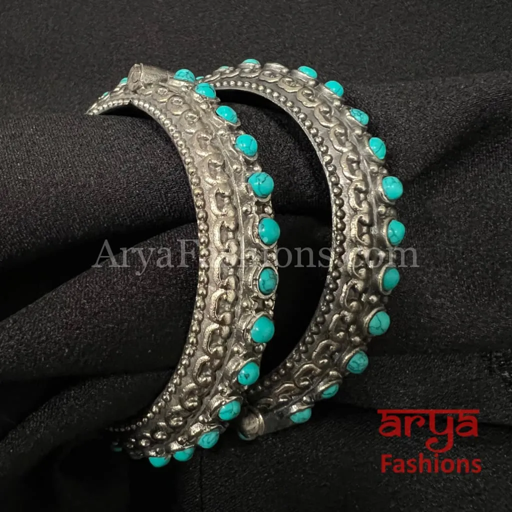 Silver Oxidized Bracelet Gokhroo Bangles