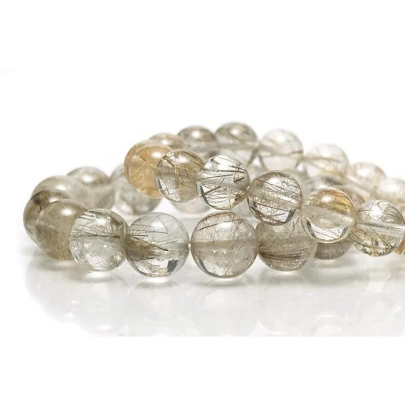 Silver Rutilated Quartz Stretch Bracelet 12mm, 14mm