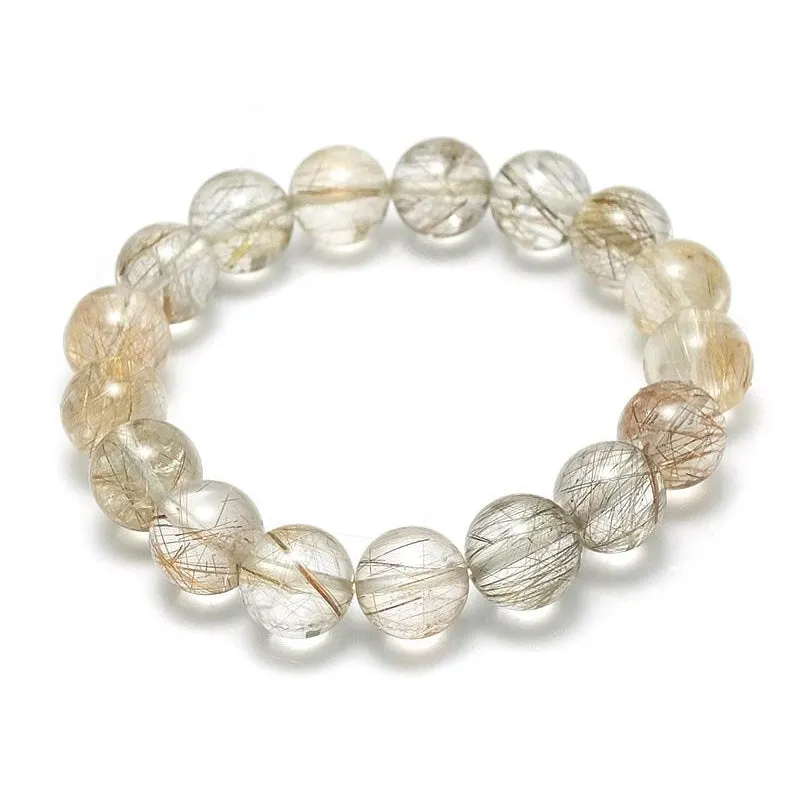 Silver Rutilated Quartz Stretch Bracelet 12mm, 14mm