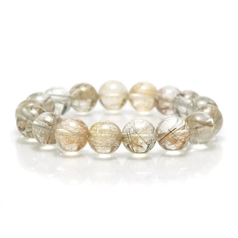 Silver Rutilated Quartz Stretch Bracelet 12mm, 14mm