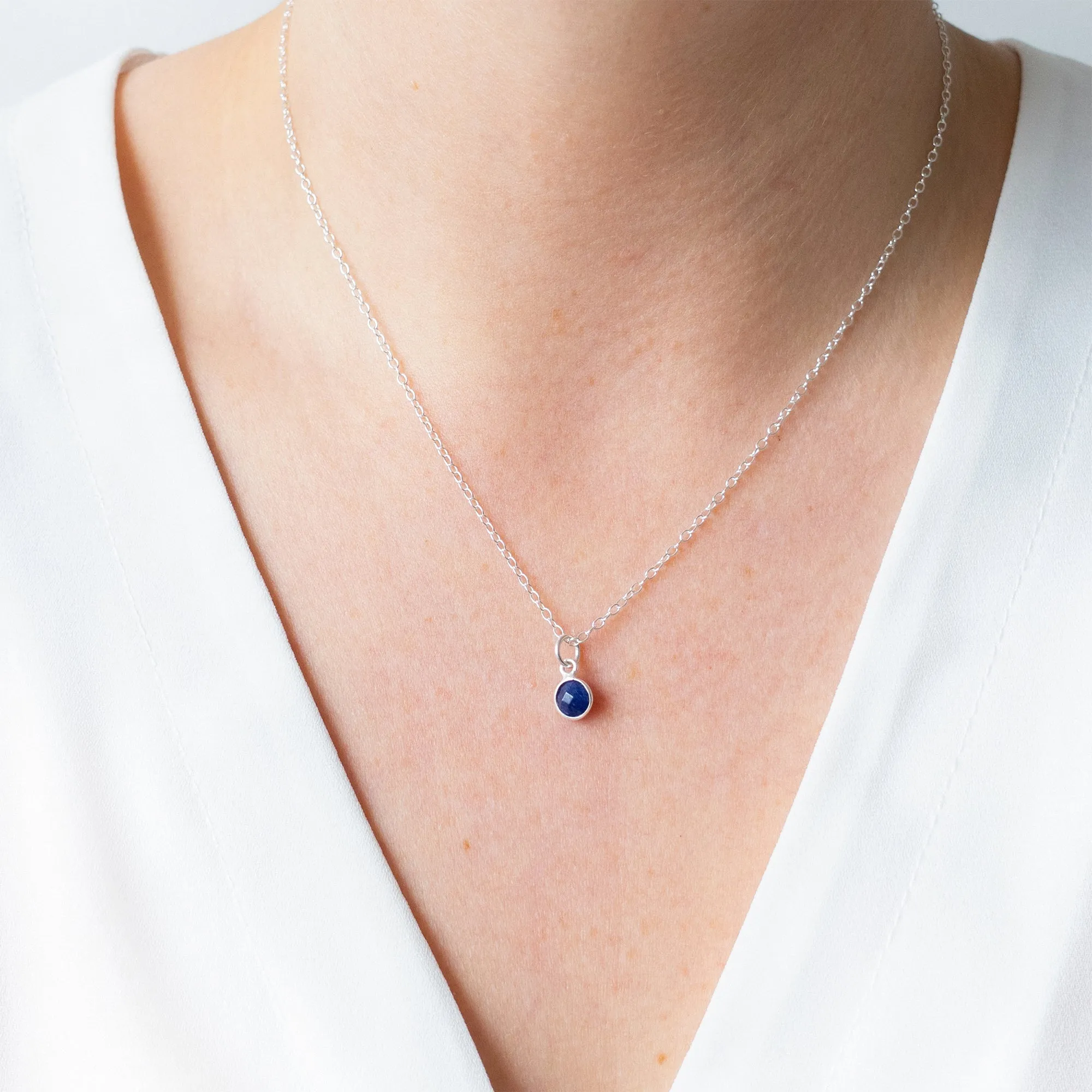 Silver Sapphire September Birthstone Necklace