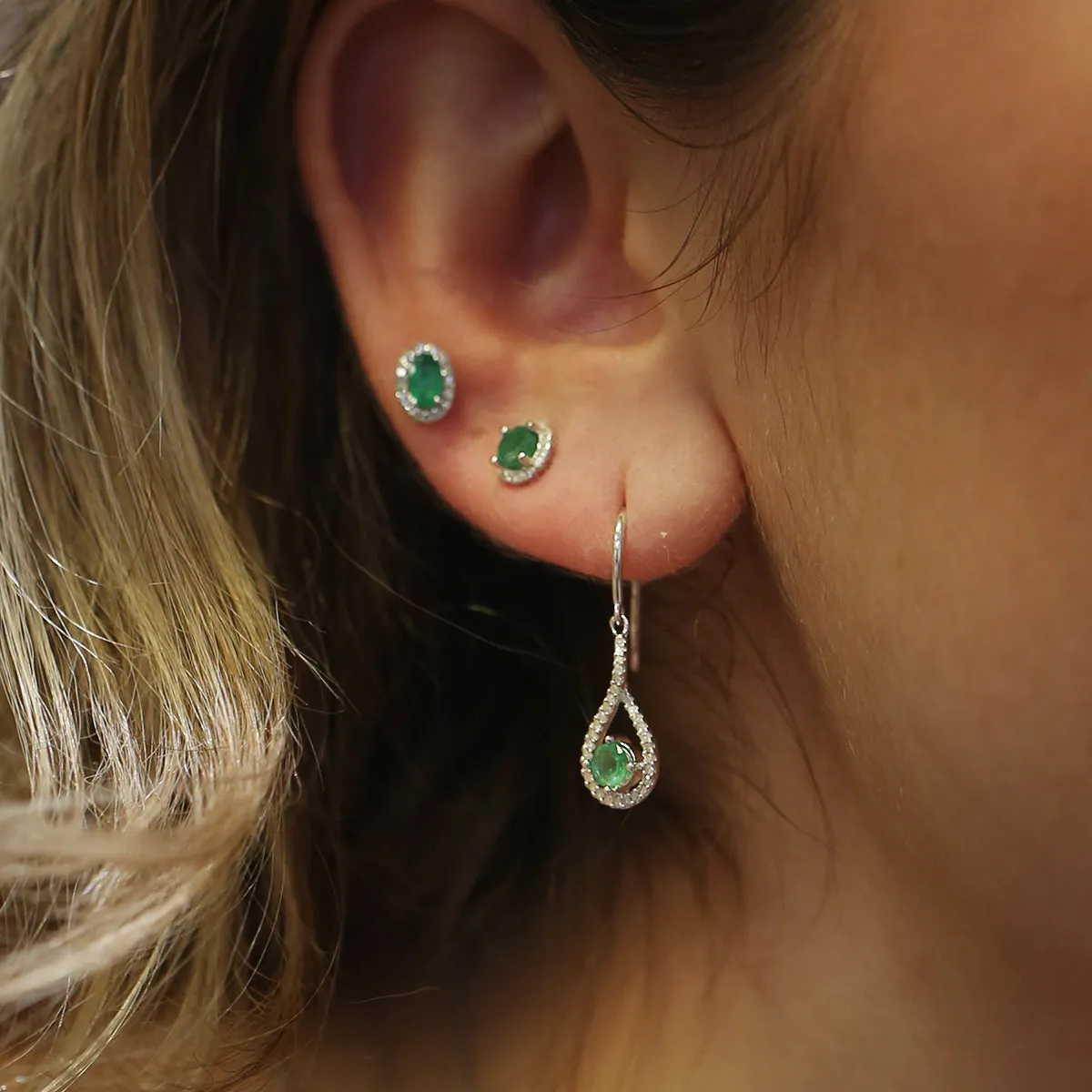 Silver Sprinkle Emerald & Diamond Earrings