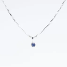 Silver Tiny Milgrain Edge Blue Sapphire Necklace