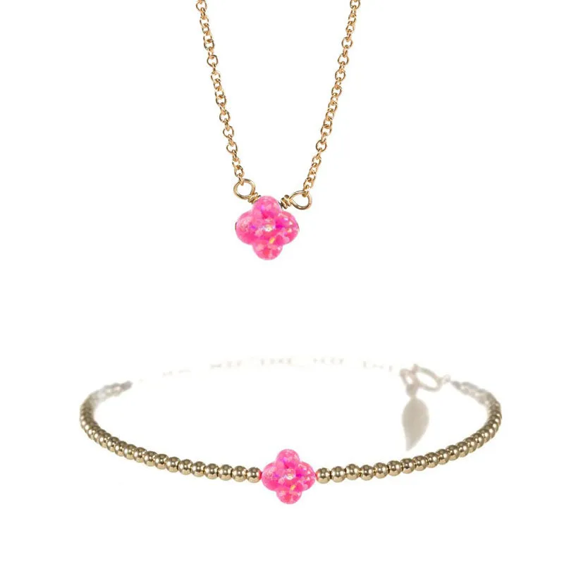 SMALL GOOD LUCK CLOVER NECKLACE & BRACELET SET