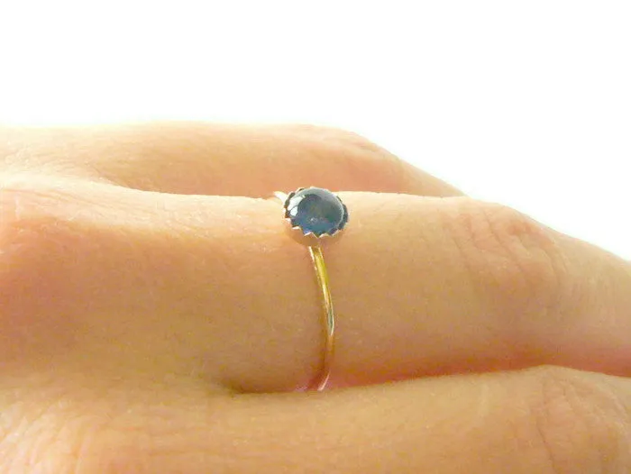 Solid 14k Gold sapphire ring • Thin yellow gold stacking ring • Gold Sapphire gemstone ring