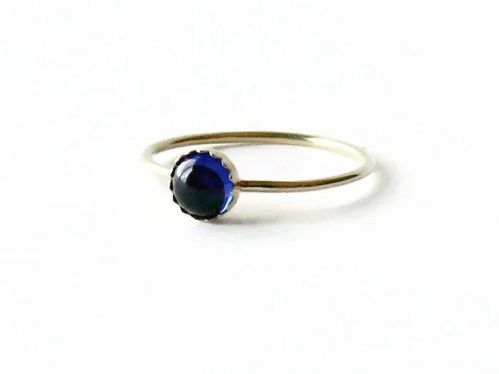 Solid 14k Gold sapphire ring • Thin yellow gold stacking ring • Gold Sapphire gemstone ring