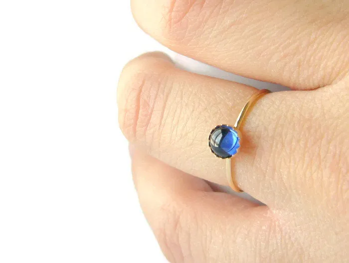 Solid 14k Gold sapphire ring • Thin yellow gold stacking ring • Gold Sapphire gemstone ring