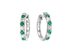 Spark 18k Gold Emerald and Diamond Hoop Earrings