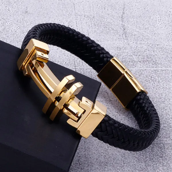 Stainless Steel Leather Bracelet (Circumference 21cm) 不銹鋼牛皮手鍊 (鍊長 21cm) KJBR16157