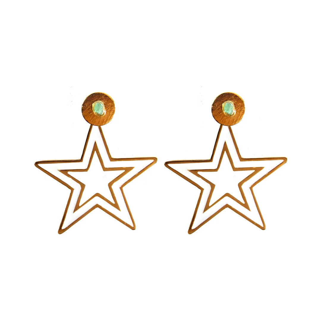 Star Dimensiones Collection Colombian Raw Emerald & 24k Gold Plated Big Earrings