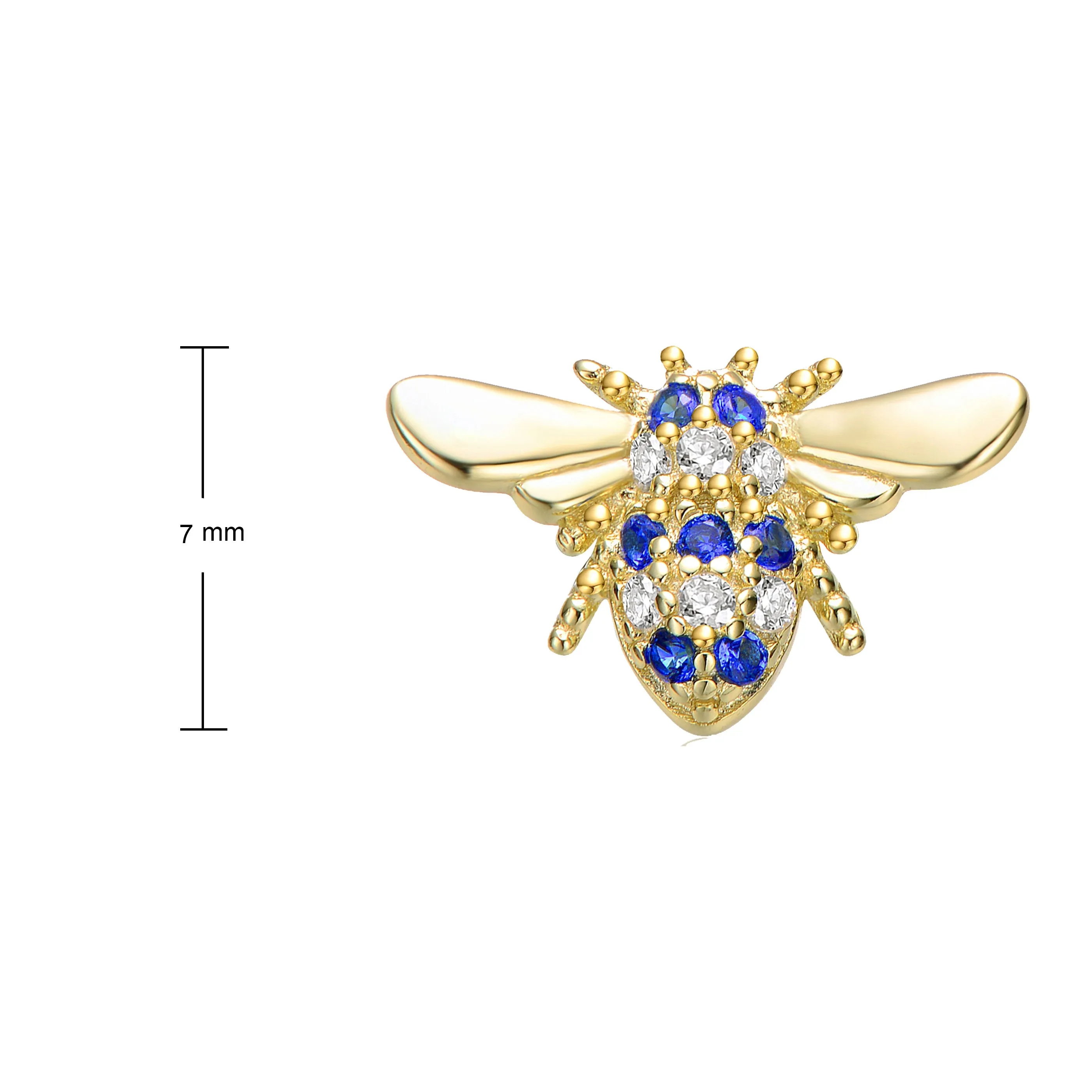 Sterling Silver 14k Yellow Gold Plated with Cubic Zirconia Pave Wasp Stud Earrings