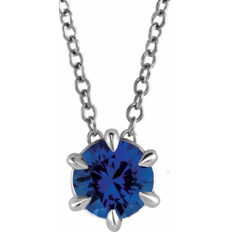 Sterling Silver 4 mm Lab-Grown Blue Sapphire Solitaire 16-18" Necklace