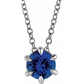 Sterling Silver 5 mm Natural Blue Sapphire Solitaire 16-18" Necklace