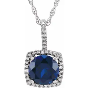 Sterling Silver 7 mm Lab-Grown Sapphire & .015 CTW Natural Diamond 18" Necklace