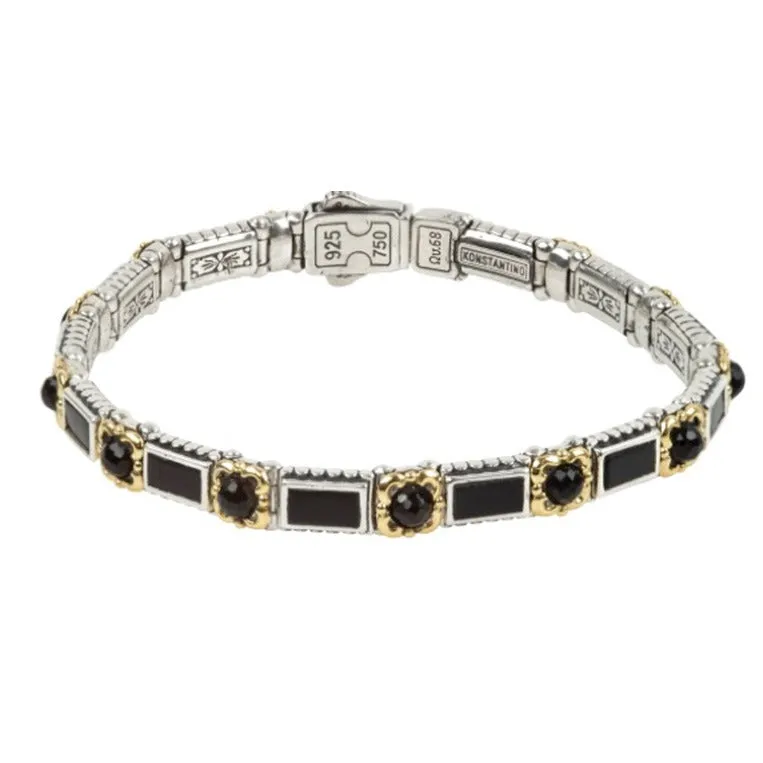 Sterling Silver & 18K Gold Onyx Bracelet