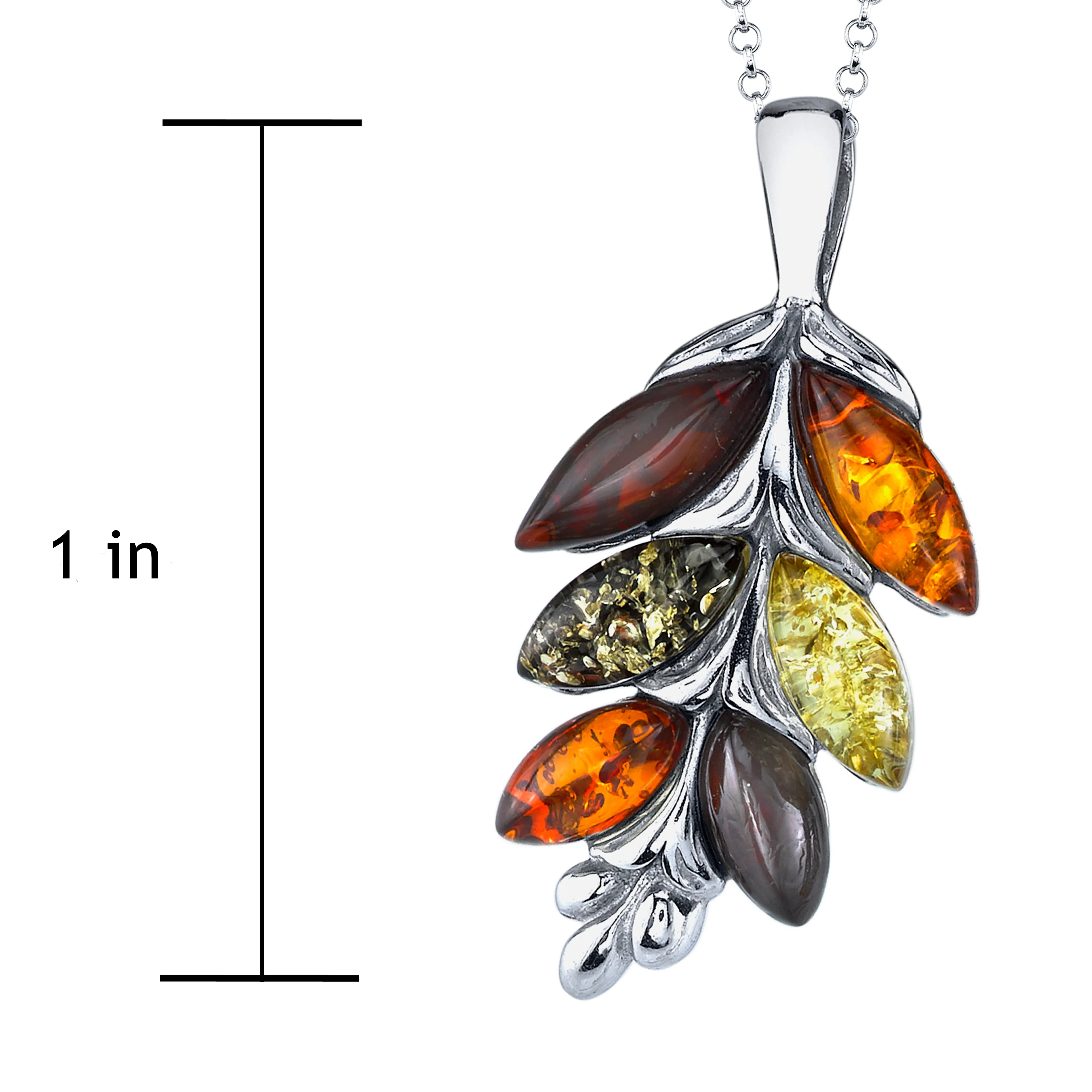 Sterling Silver Baltic Amber Ash Leaf Pendant Necklace 18" Rolo Chain