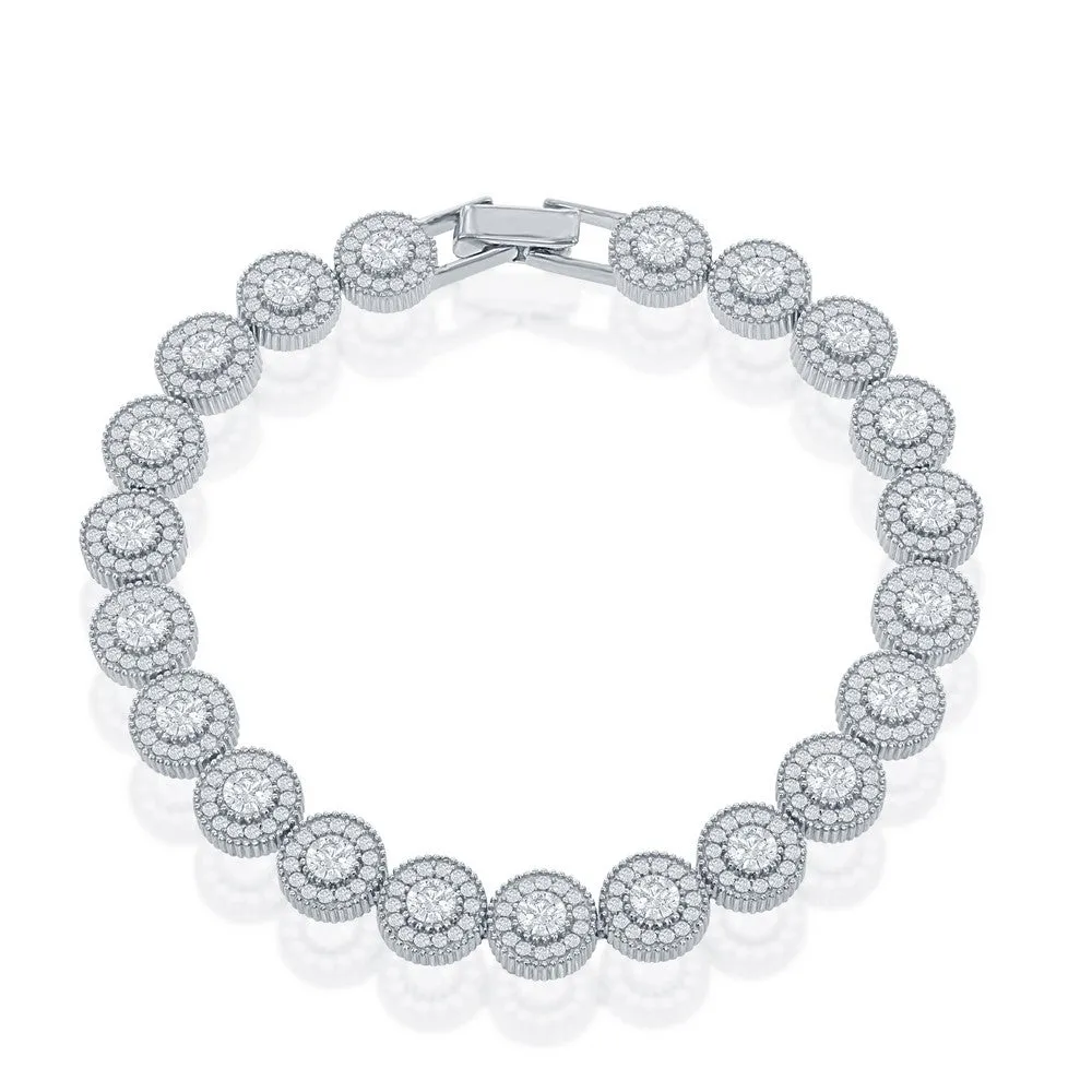 Sterling Silver Cubic Zirconia Halo Tennis Bracelet (95565)