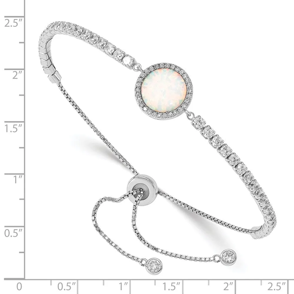 Sterling Silver Opal and Cubic Zirconia Bolo Bracelet