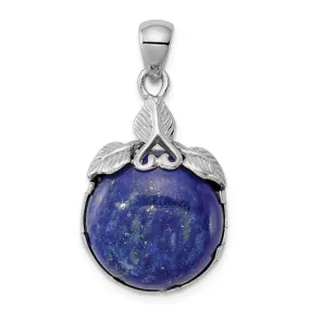 Sterling Silver Round Lapis Lazuli Leaf Pendant