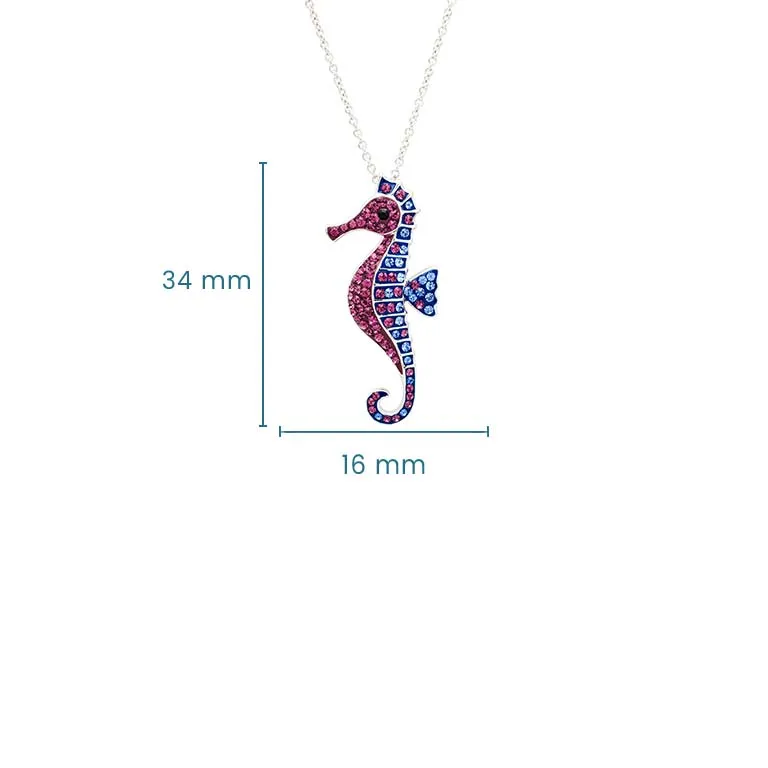 Sterling Silver Sapphire and Amethyst Crystal Seahorse Necklace