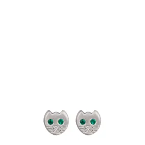 Sterling Silver Tiny Kitten Studs with Emerald Eyes