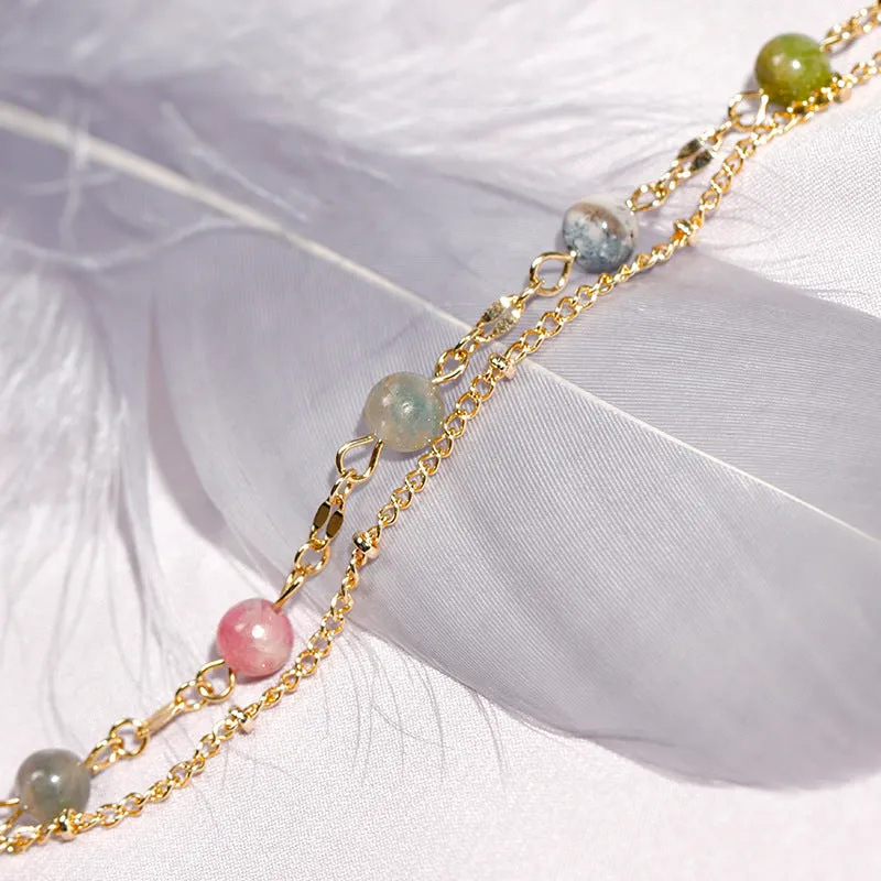 Strawberry Crystal and Tourmaline Double Bracelet for Women