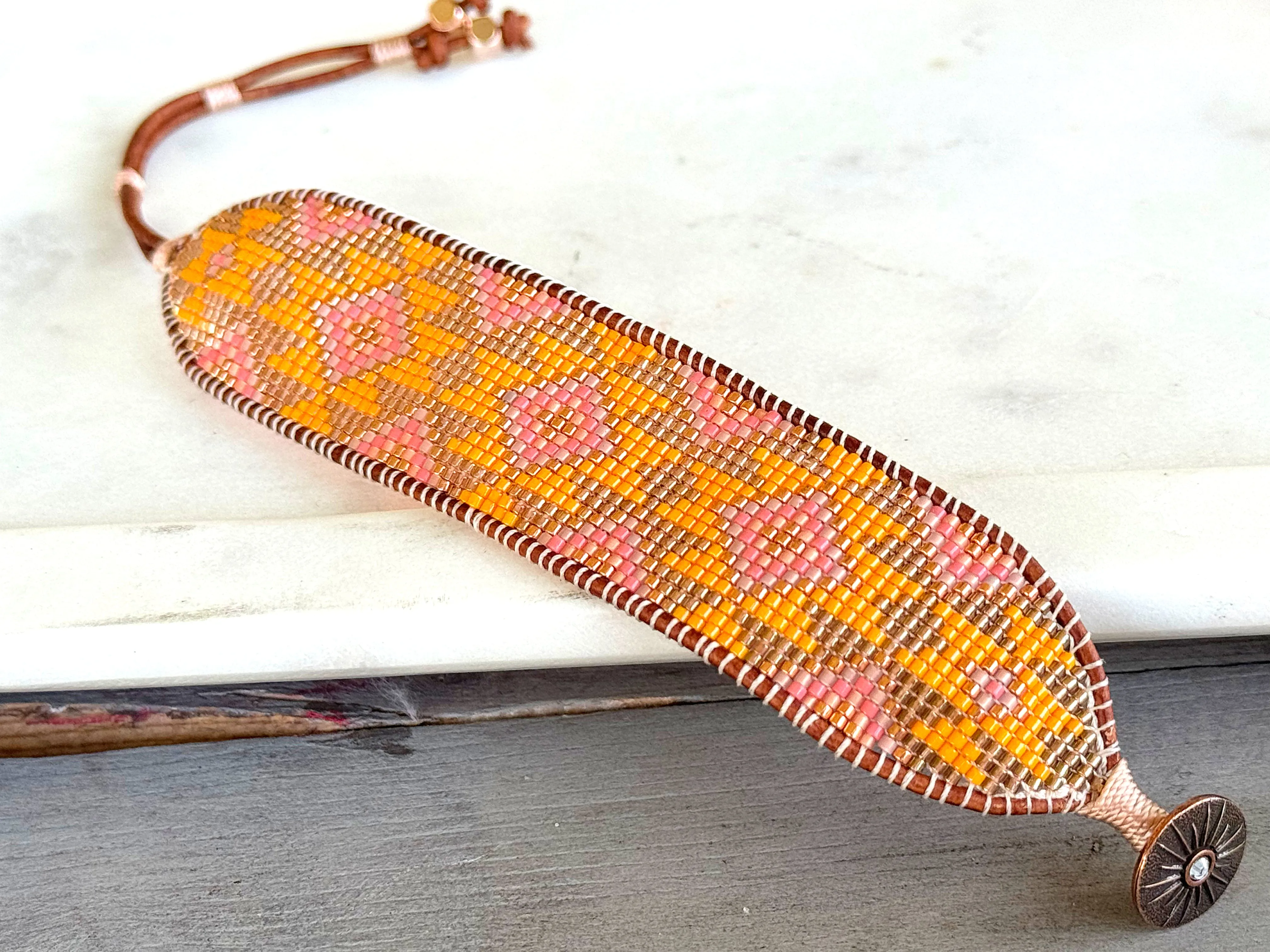 Sunshine Inspired Western Bead Loom Woven Cuff Bracelet