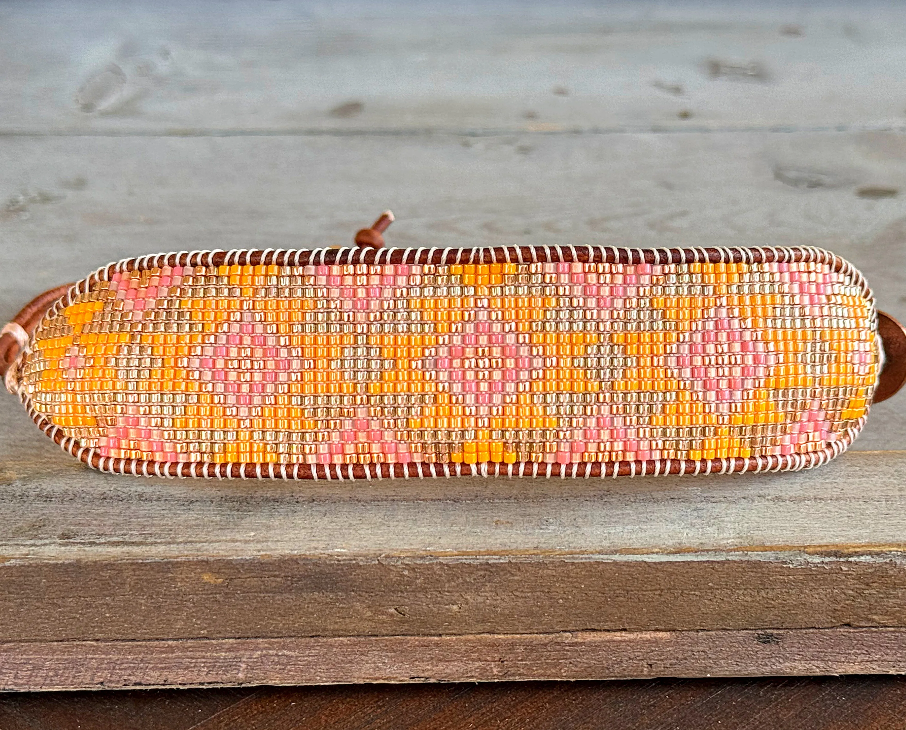 Sunshine Inspired Western Bead Loom Woven Cuff Bracelet