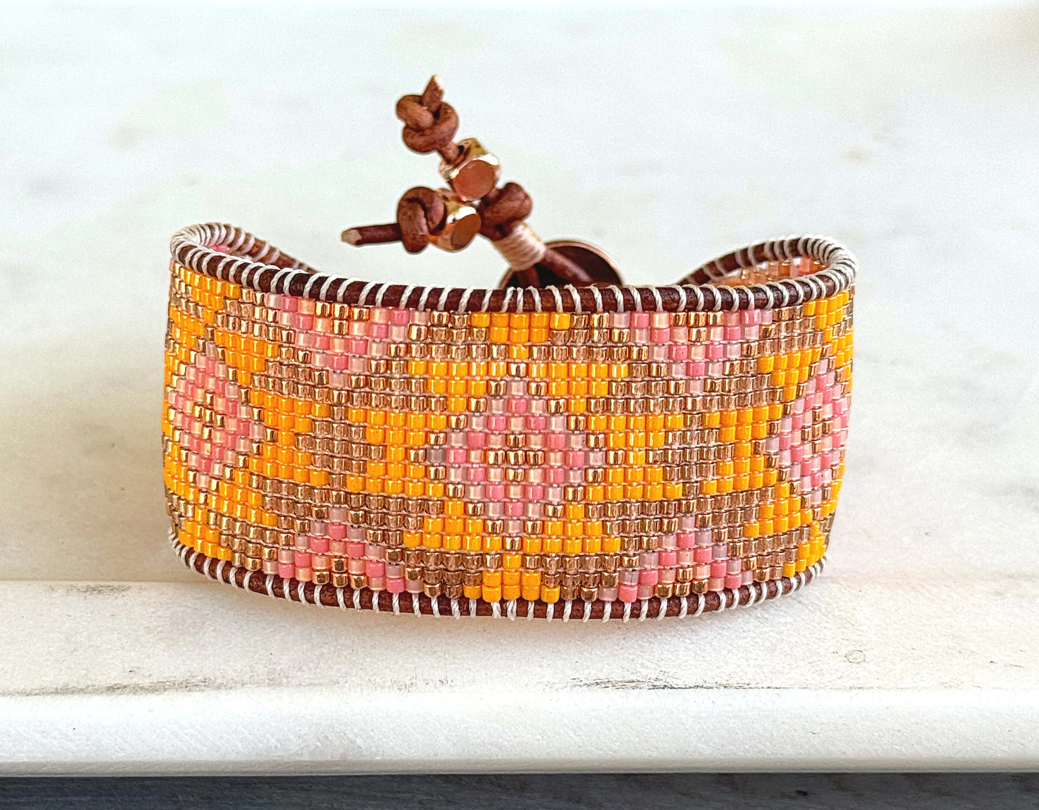 Sunshine Inspired Western Bead Loom Woven Cuff Bracelet