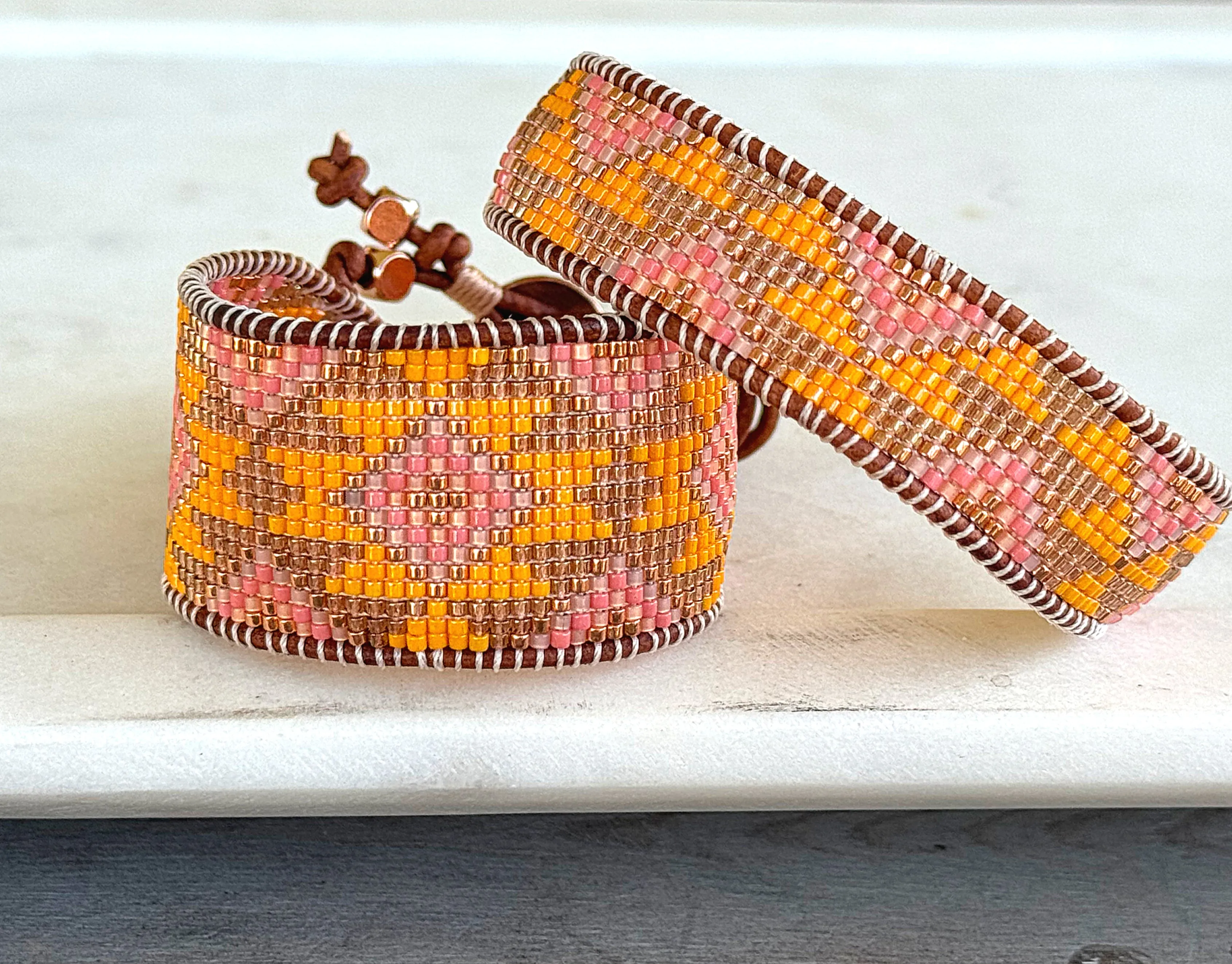 Sunshine Inspired Western Bead Loom Woven Cuff Bracelet