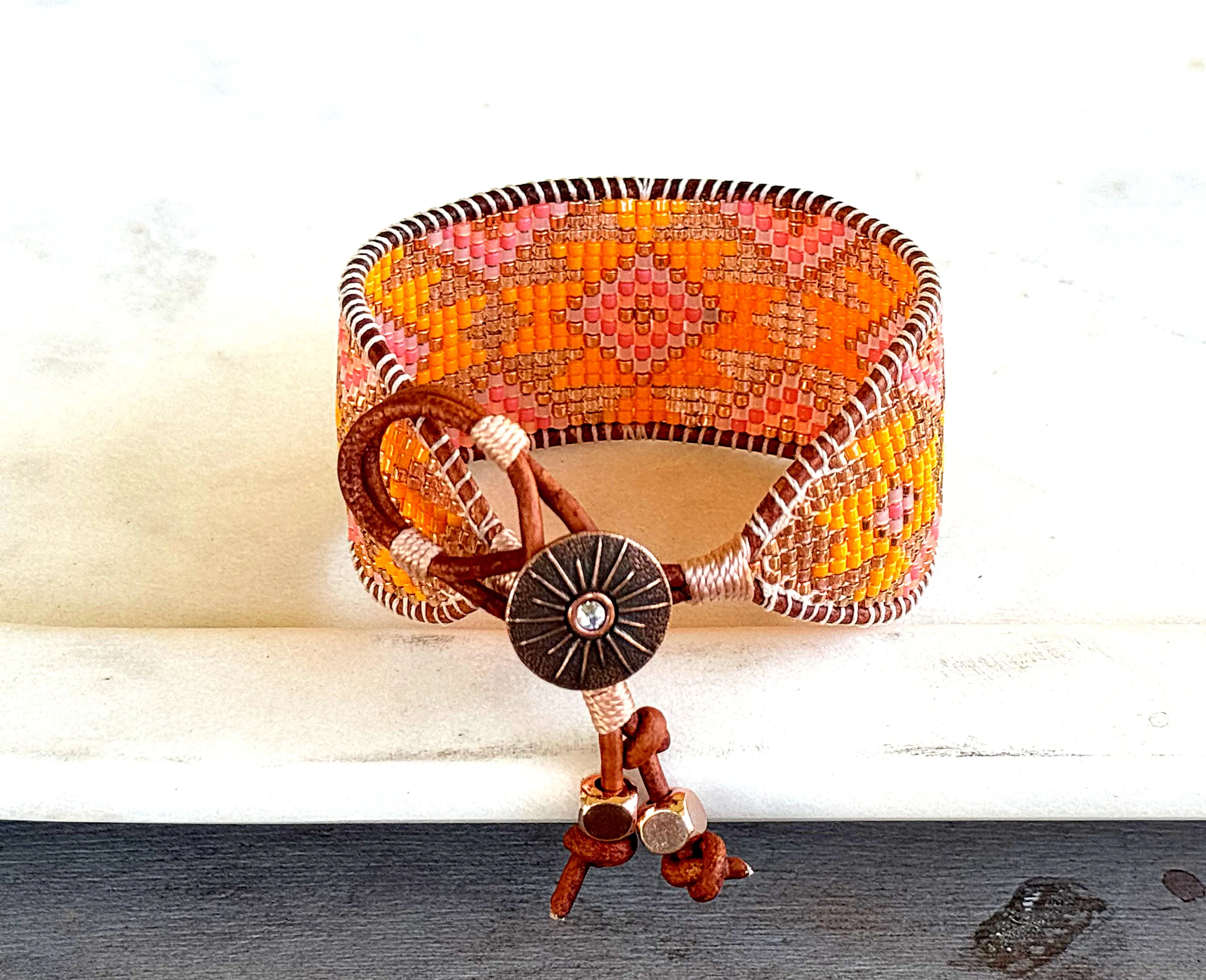 Sunshine Inspired Western Bead Loom Woven Cuff Bracelet