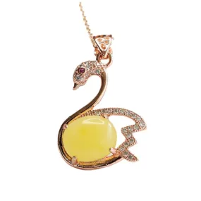 Swan Pendant Crafted from Sterling Silver with Beeswax Amber Gem