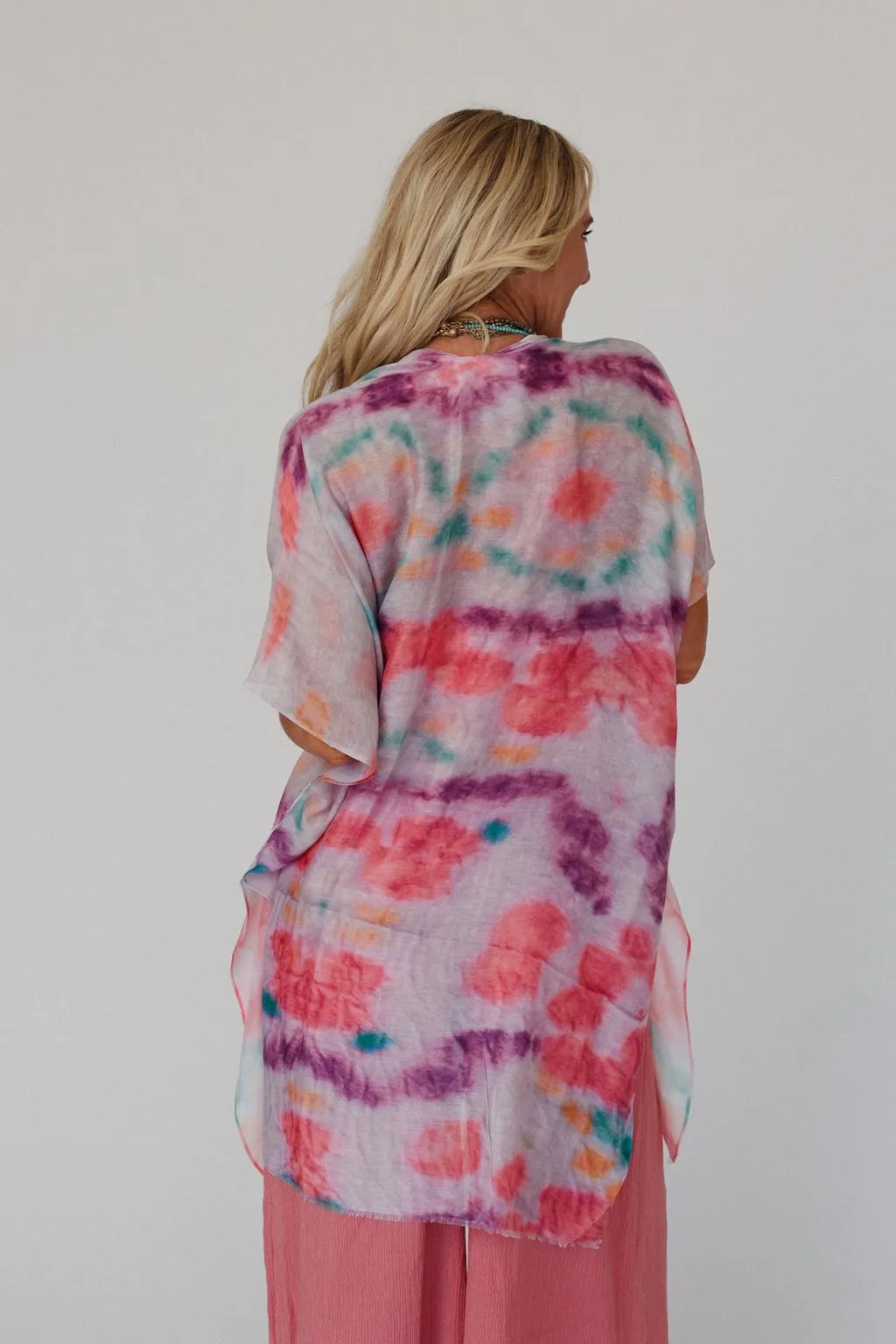 Swirling Sky Kimono - Coral