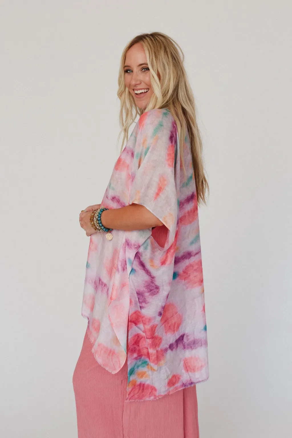 Swirling Sky Kimono - Coral