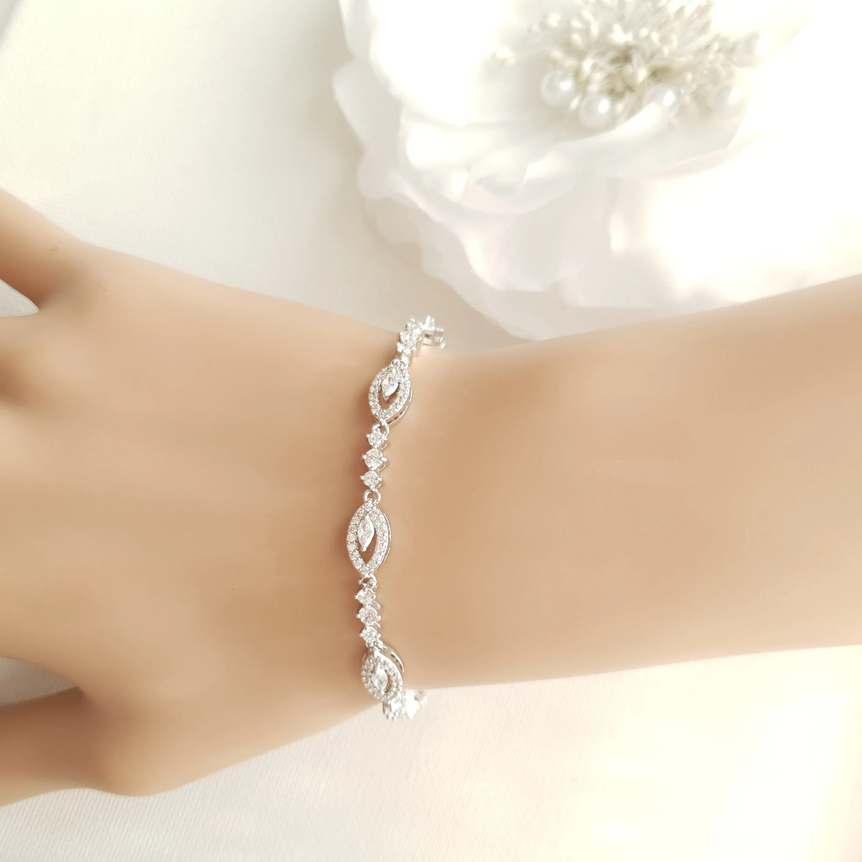 Thin Silver Bridal Bracelet- Hannah