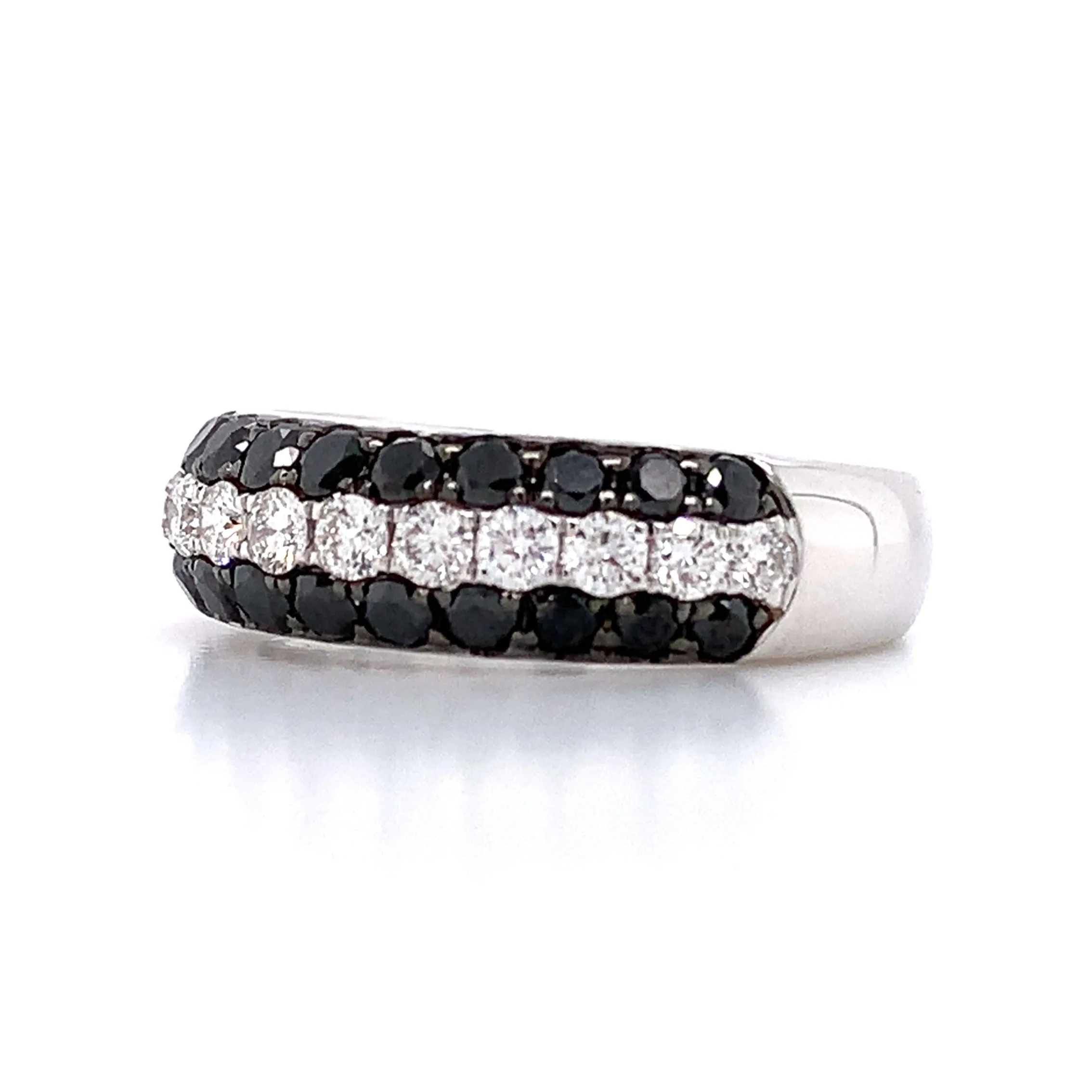 Three Row Pave Diamond White And Black Ring 1.52cts