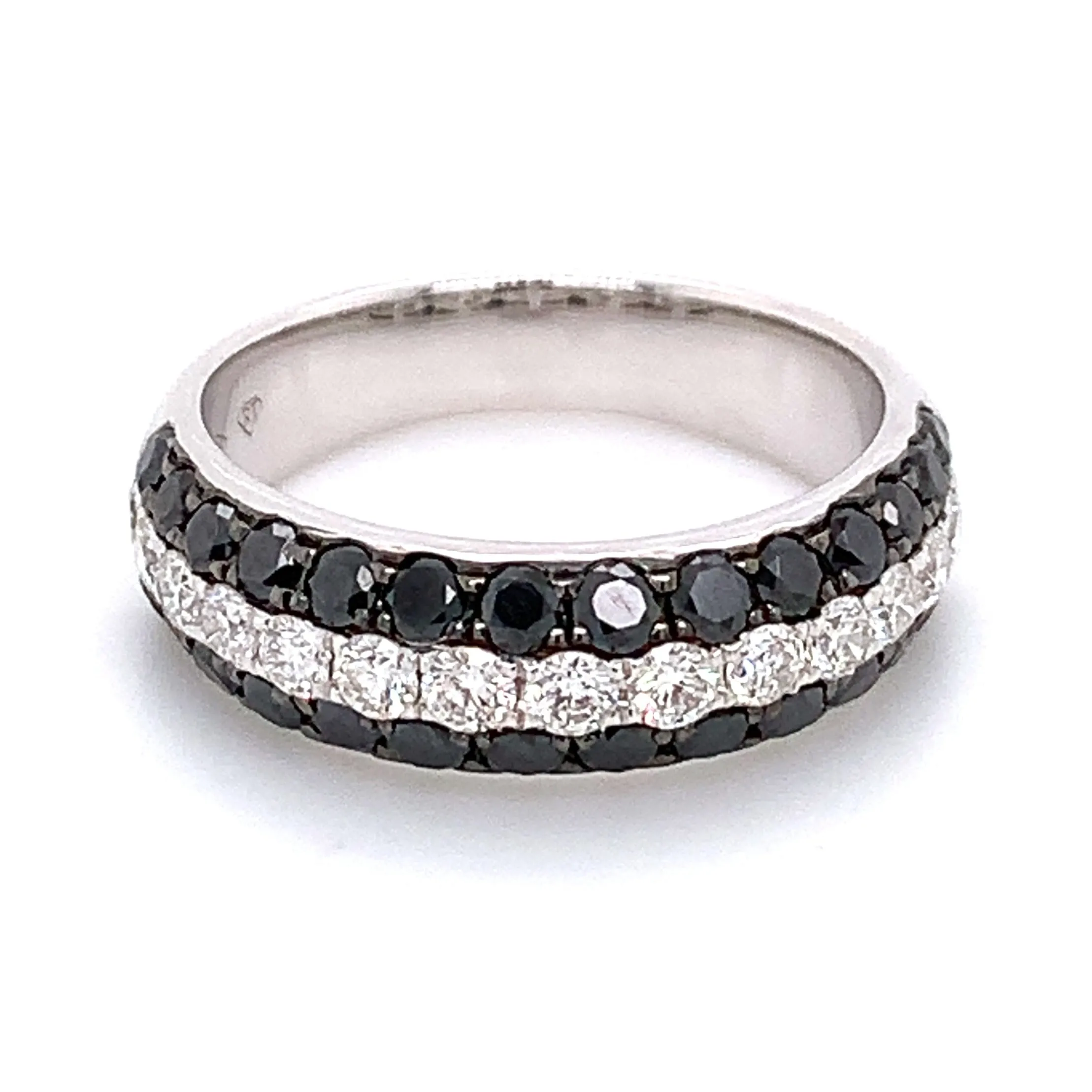 Three Row Pave Diamond White And Black Ring 1.52cts