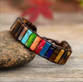 Tiger Eye Chakra Tubestone Leather Wrap Bracelet