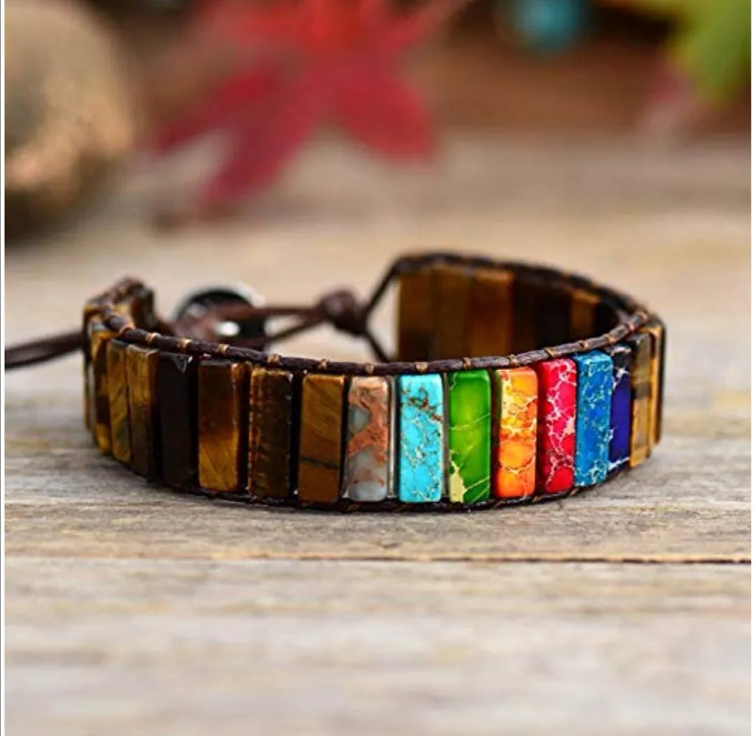 Tiger Eye Chakra Tubestone Leather Wrap Bracelet