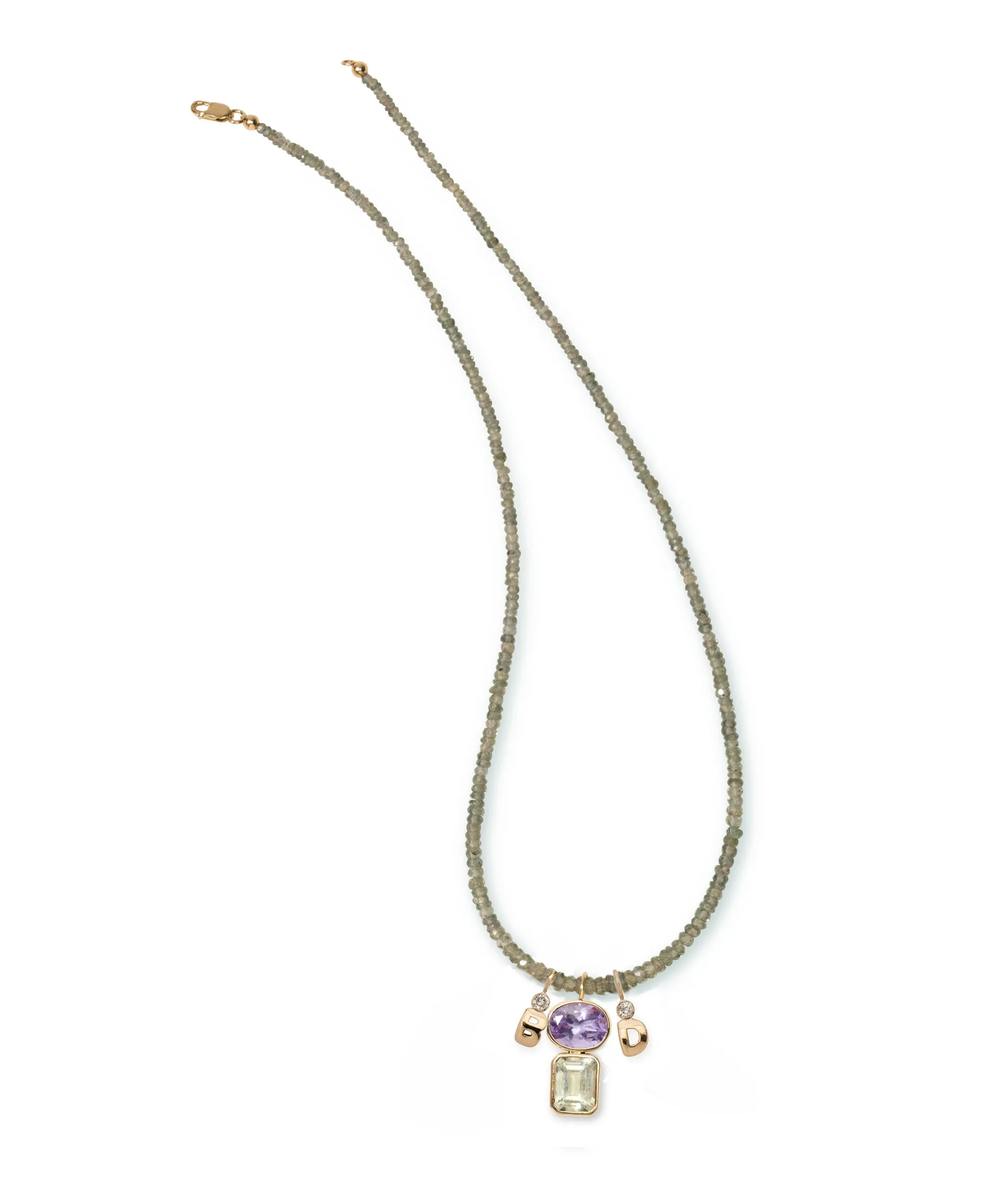 Tiny Beaded 14k Gold Necklace in Green Sapphire