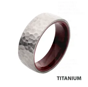 Titanium & Redwood Matte Finish Hammered Comfort Fit Ring, Size 10.5